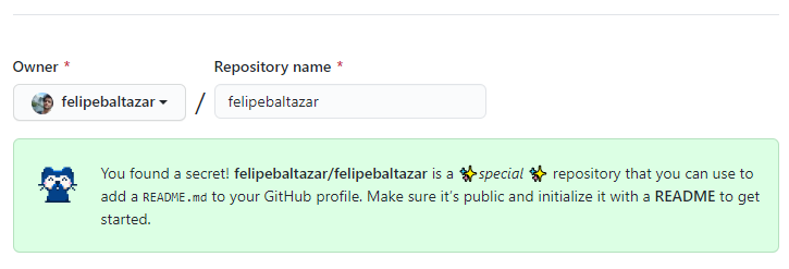 Github repository creation with my username as repository name