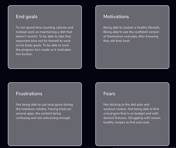 End goals, motivations, frustrations and fears of Wilson.