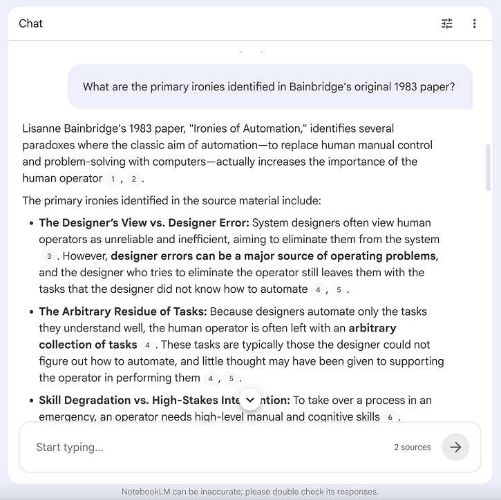 screenshot of NotebookLLm, shows it has citation for each source
