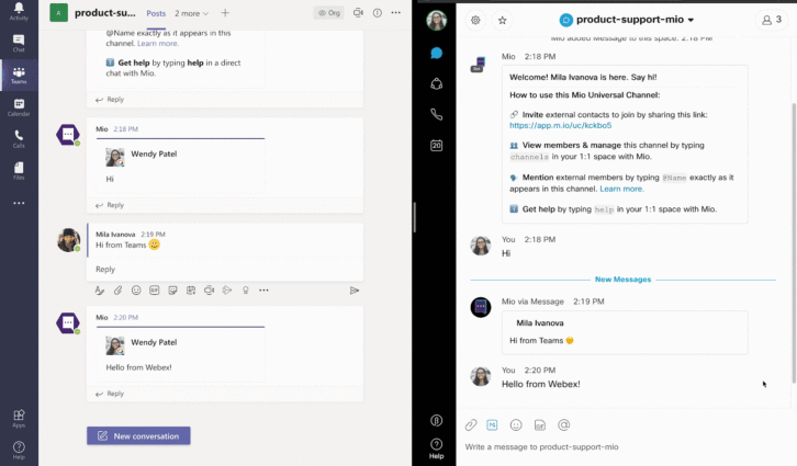 Microsoft Teams message interoperability with Webex