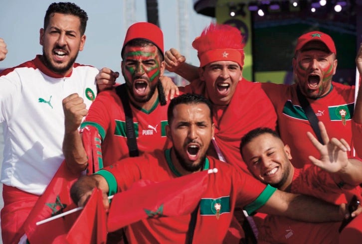 photo of hat wearing Morocco fans