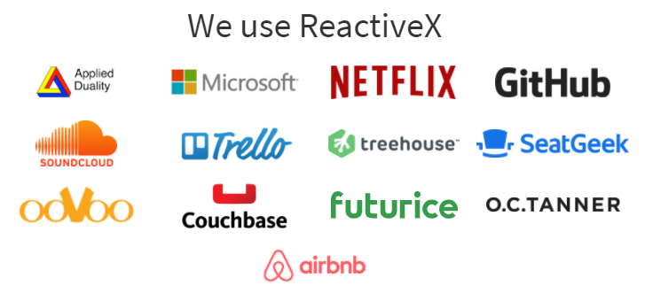 A bunch of well known company logos that use ReactiveX for their products.