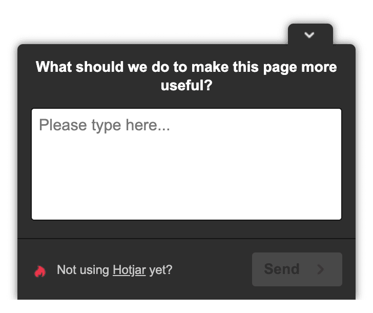 A screenshot example of a pop-up survey like the one we used on our website to collect the reasons people visited our page.