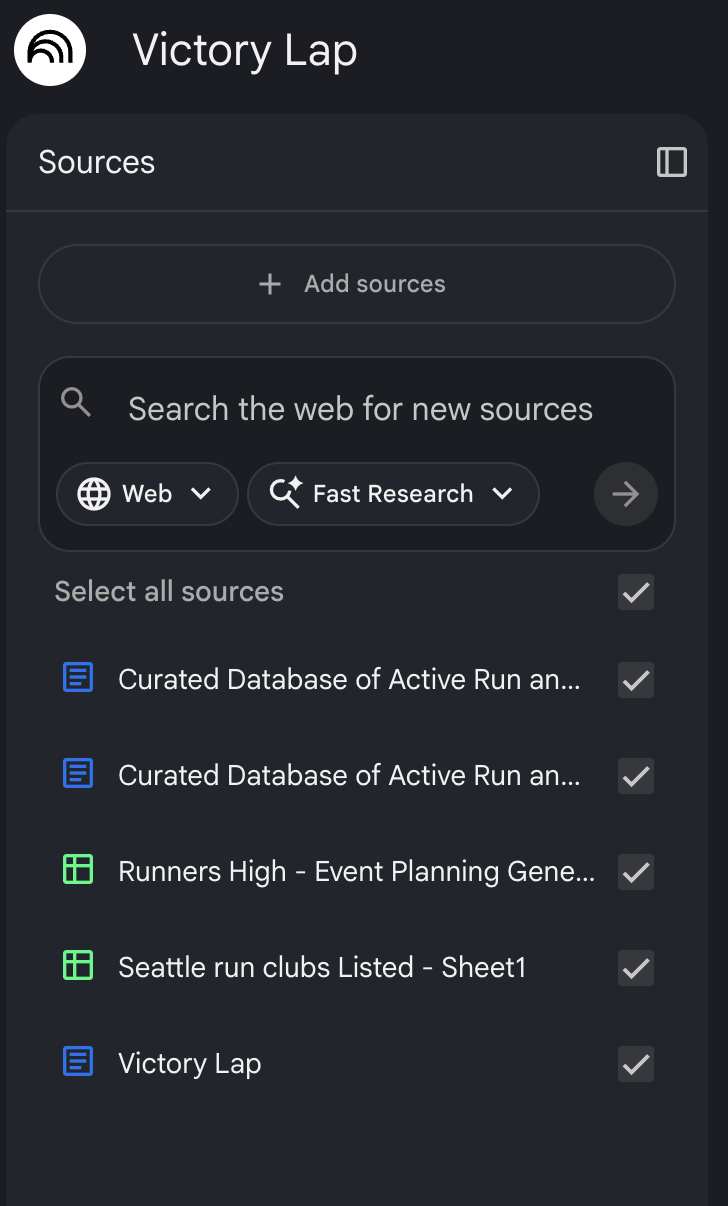 NotebookLM offers selective referencing by a checkbox on every source.