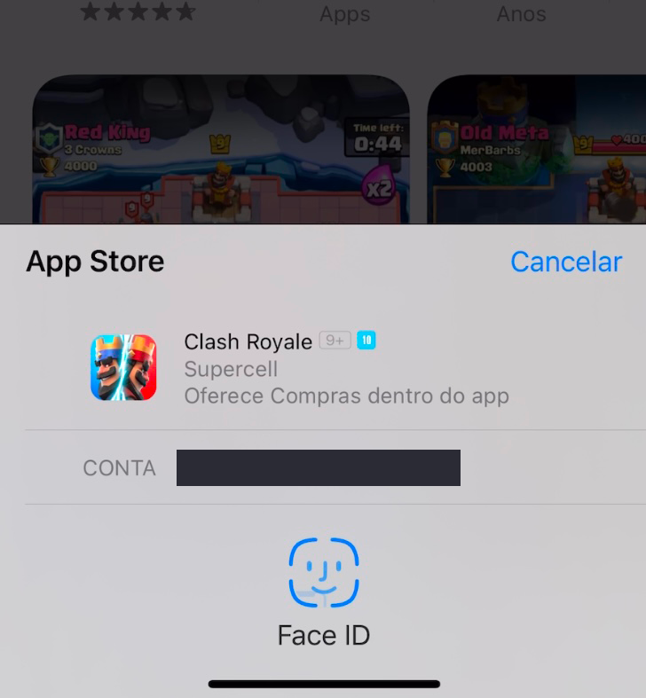 Imagem com Face ID requisitado para confirmar a compra do App na App Store.