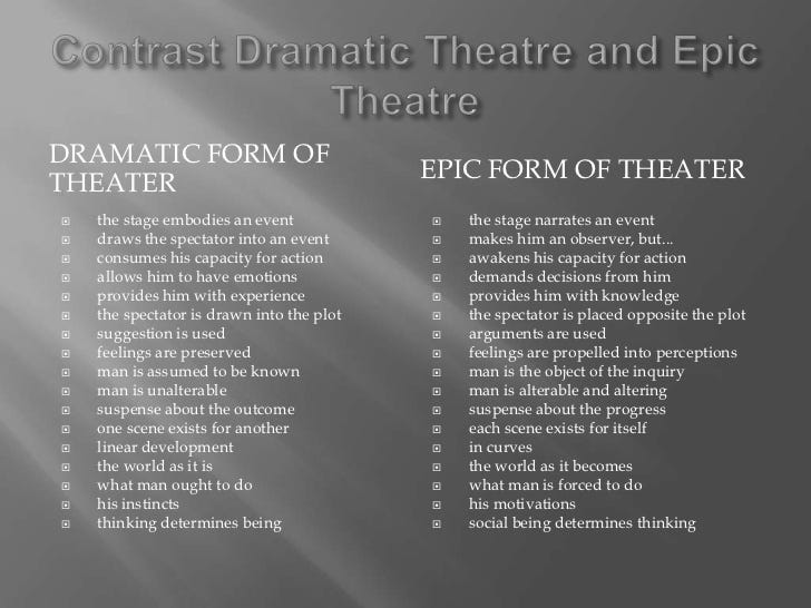 A list comparting Epic and Dramatic Theater.
