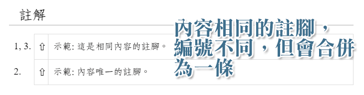 合併內容相同的註腳