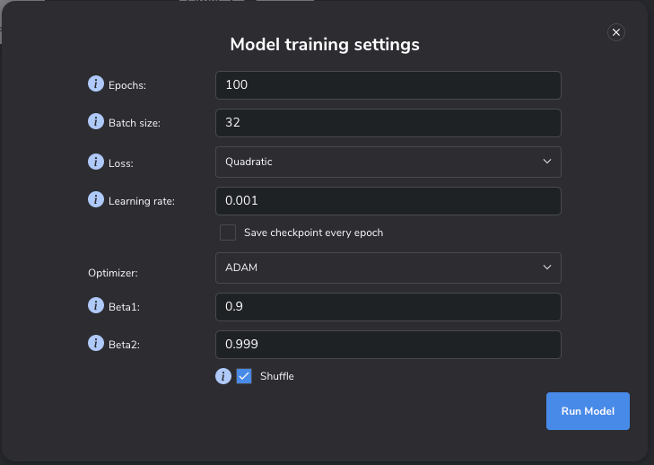 Figure 8: Model Training Settings in PerceptiLabs.