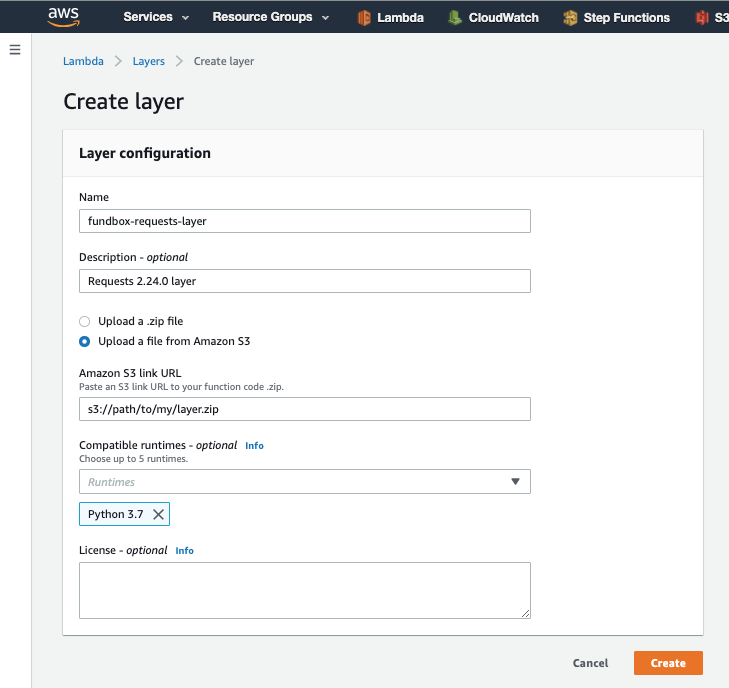 Creation of Lambda Layer in AWS Lambda console