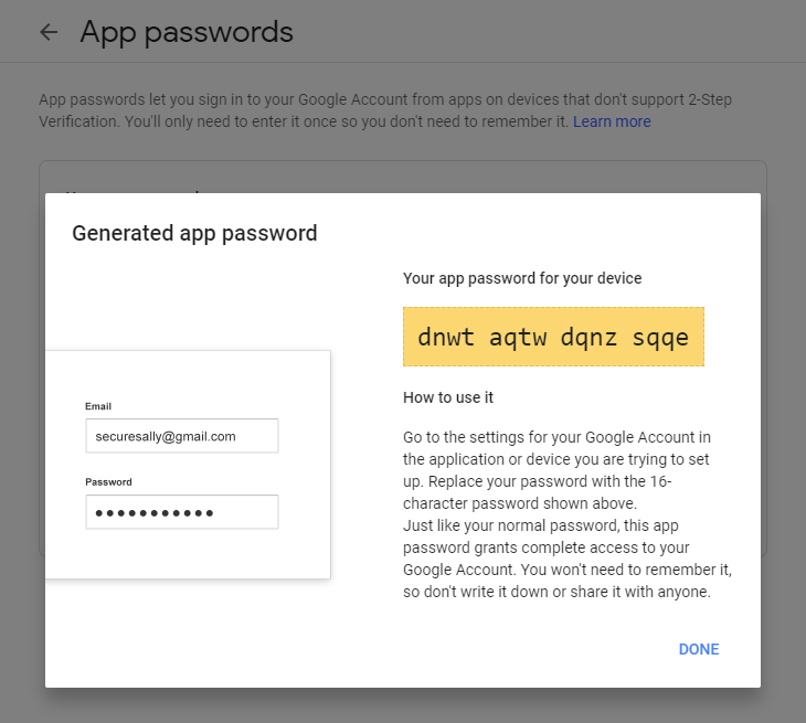 Screenshot of new application password