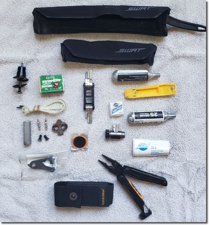 Items stored inside of the down tube of my Enduro