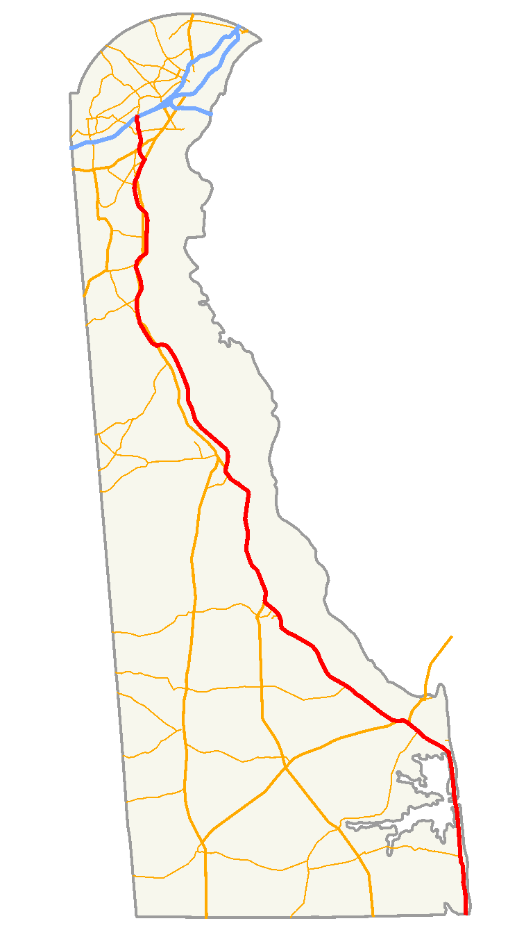 delaware road map highlighting route 1