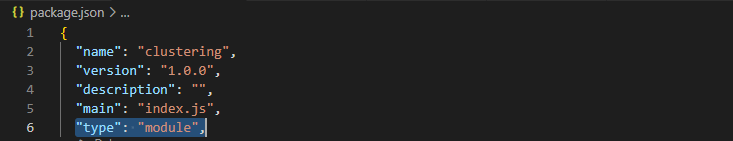 An Image showing part of package.json, with module type highlighted.
