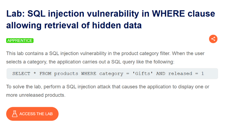 PortSwigger SQLi Lab 1: