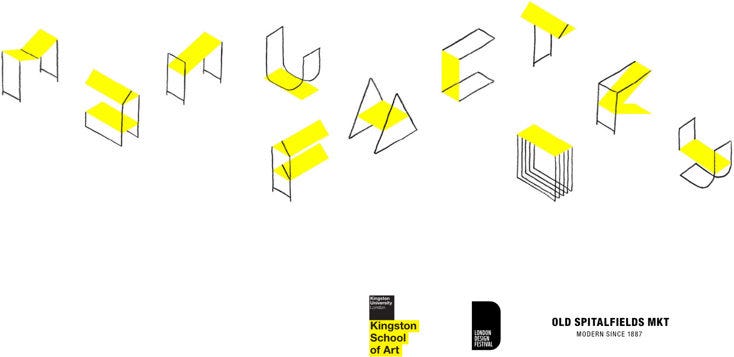 Promo graphic featuring illustrated letters forming the word MANUFACTORY, and logos for Kingston School of Art, London Design Festival and Old Spitalfields Market