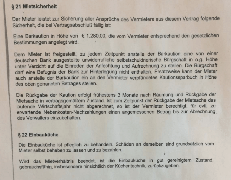 Snippet of scanned German rental contract.