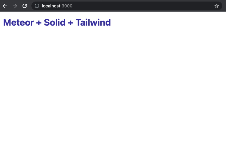 Screenshot of the app with the heading “Meteor + Solid + Tailwind”.