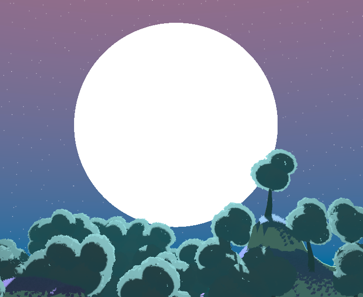 a big, round moon above the same landscape