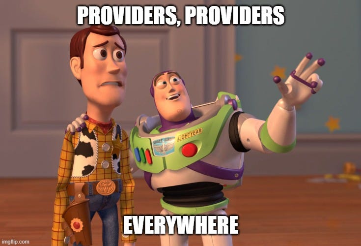 Mème de Toys Story : “Providers, providers everywhere”