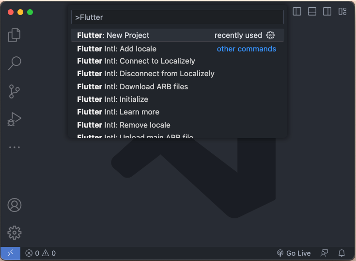 command palette > Flutter New Project on vscode