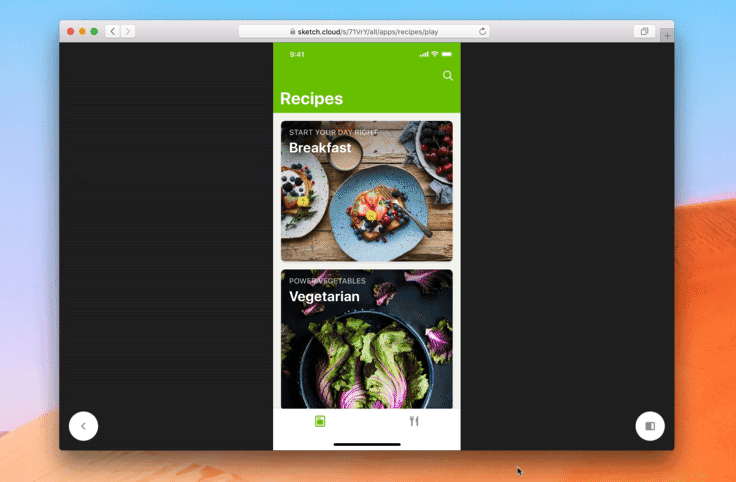 Image showing basic prototyping transition from a Sketch design.