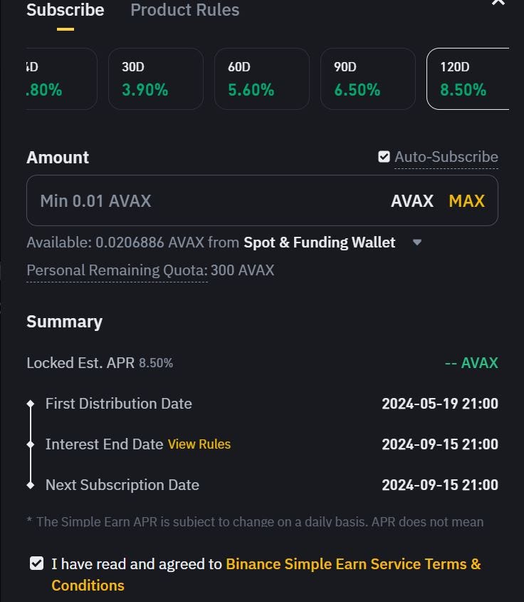 stake Avalanche(AVAX) on Binance