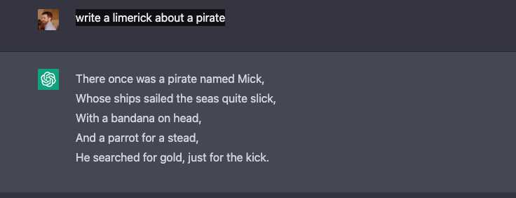 A pirate limerick ChatGPT wrote for me.