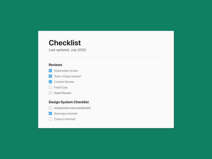 A checklist embedded in the working files in Figma