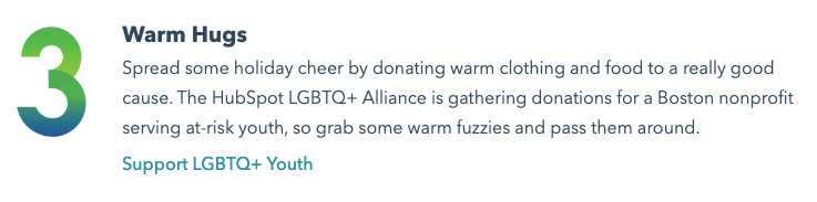 Story titled Warm Hugs about a clothing drive to help local LGBTQ youth who are struggling for any reason