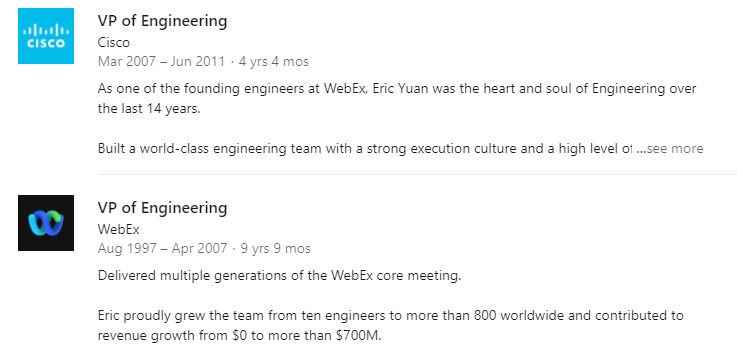 Eric Yuan history