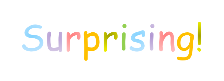 The word surprising with an exclamation mark, with letters of different colors