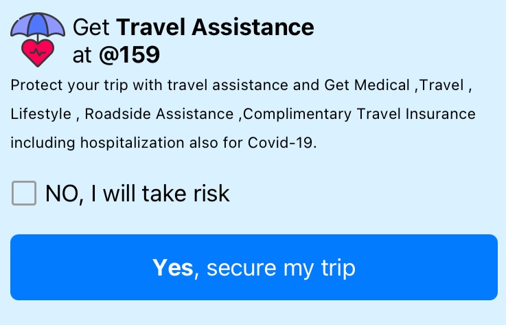 Screenshot of a travel insurance dark pattern.