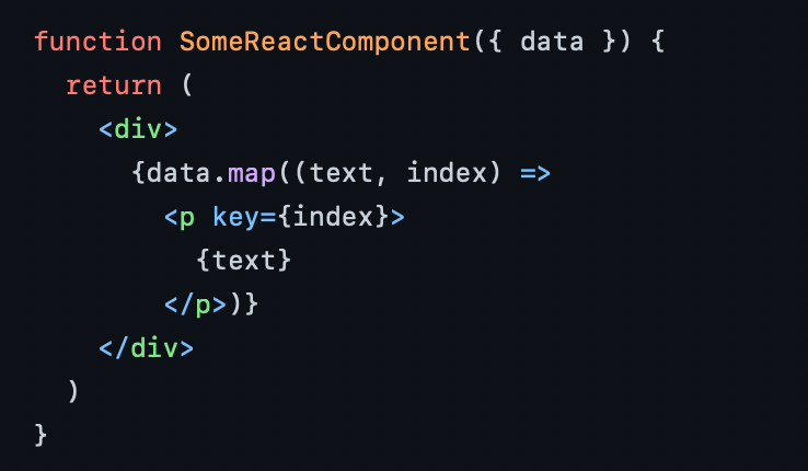 React component with p tags returned from mapped array, with key={index}