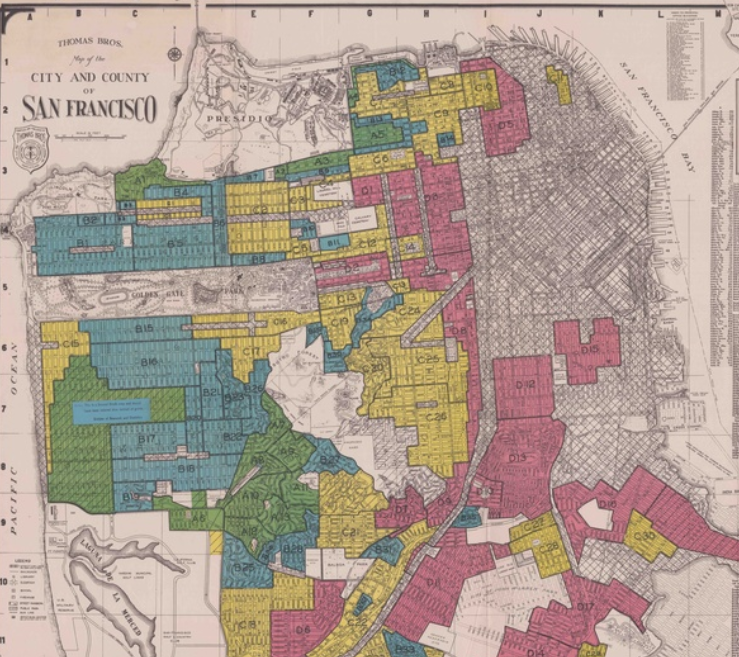 A redlining map of San Francisco, circa 1937