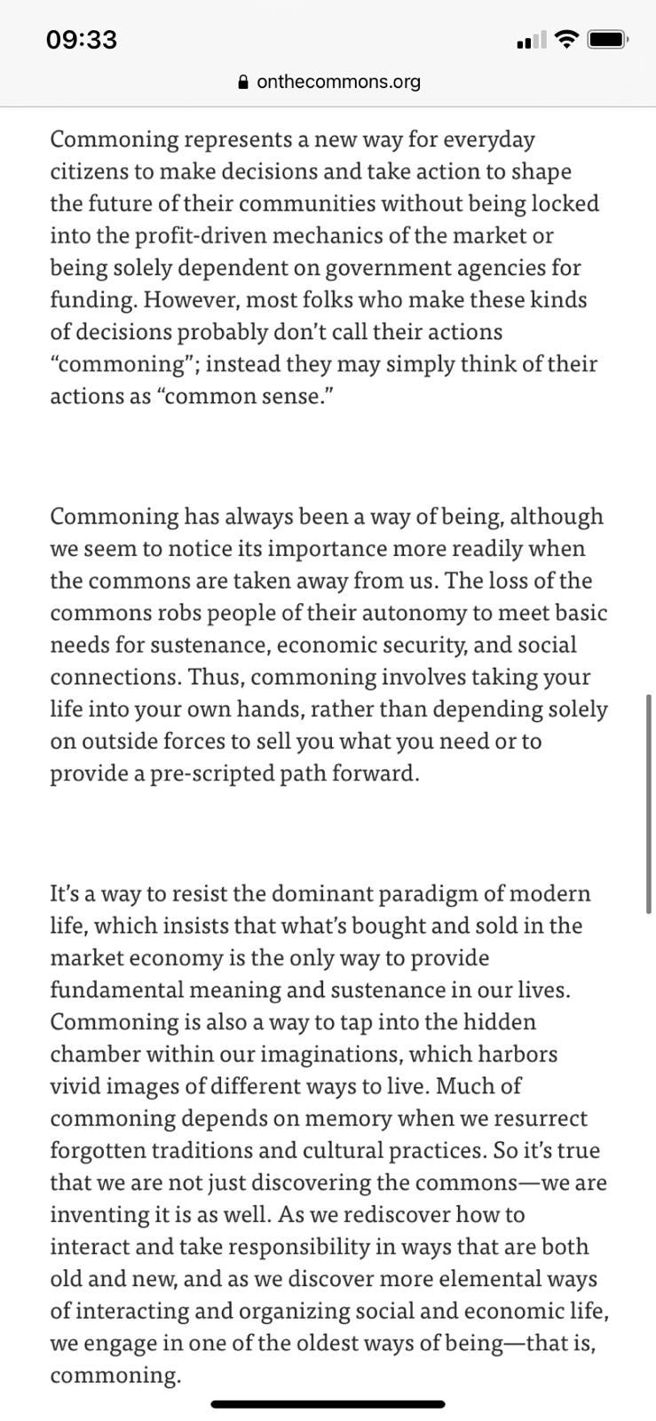 Definition of commoning. Link: https://www.onthecommons.org/work/what-commoning-anyway