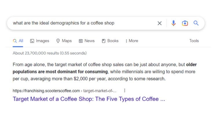 Use Search Engines to find demographic information for your startup business