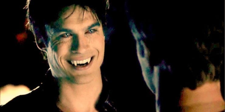 Smiling face of Damon from “The Vampire Diaries”