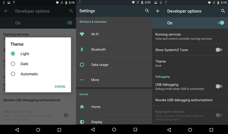 The dark mode in Android N.