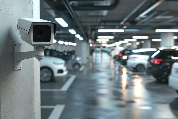 High-resolution security camera monitoring an automotive dealership lot, showing wide coverage and clear night vision for enhanced protection and surveillance at Cam Security Surveillance.