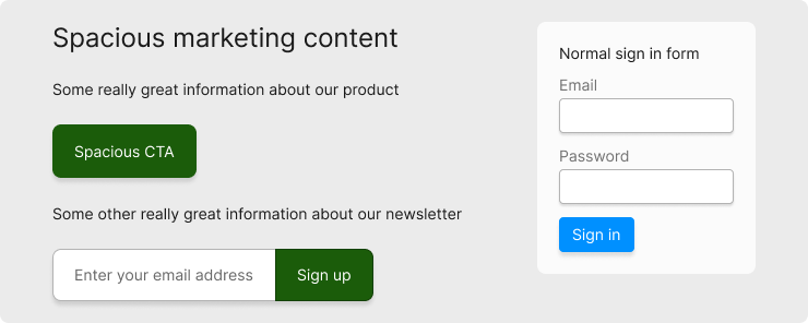 Simple marketing site with “spacious” density and “normal” density sign in form to the side