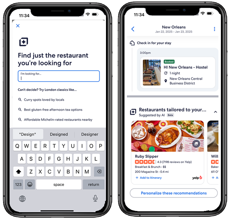 Screenshot of using a hybrid AI approach to generate restaurant recommendations