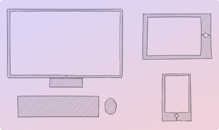 Illustration of a desktop, tablet, and phone