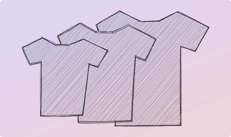 Illustration of small, medium, and large t-shirts.