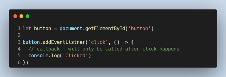 Callback function supplied to eventlistner