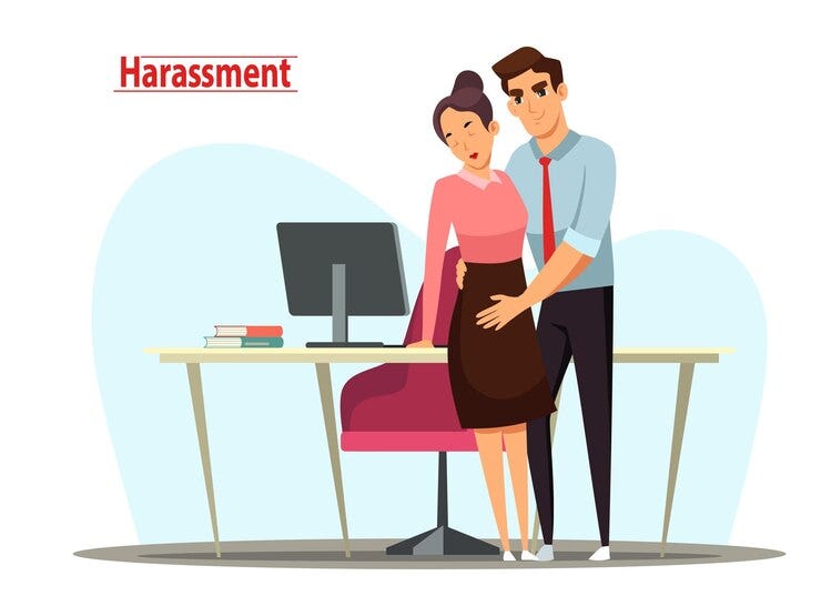 An illustration of a male harassing a female