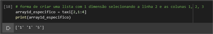 Array de 1 dimensão com 1 linha e 3 colunas