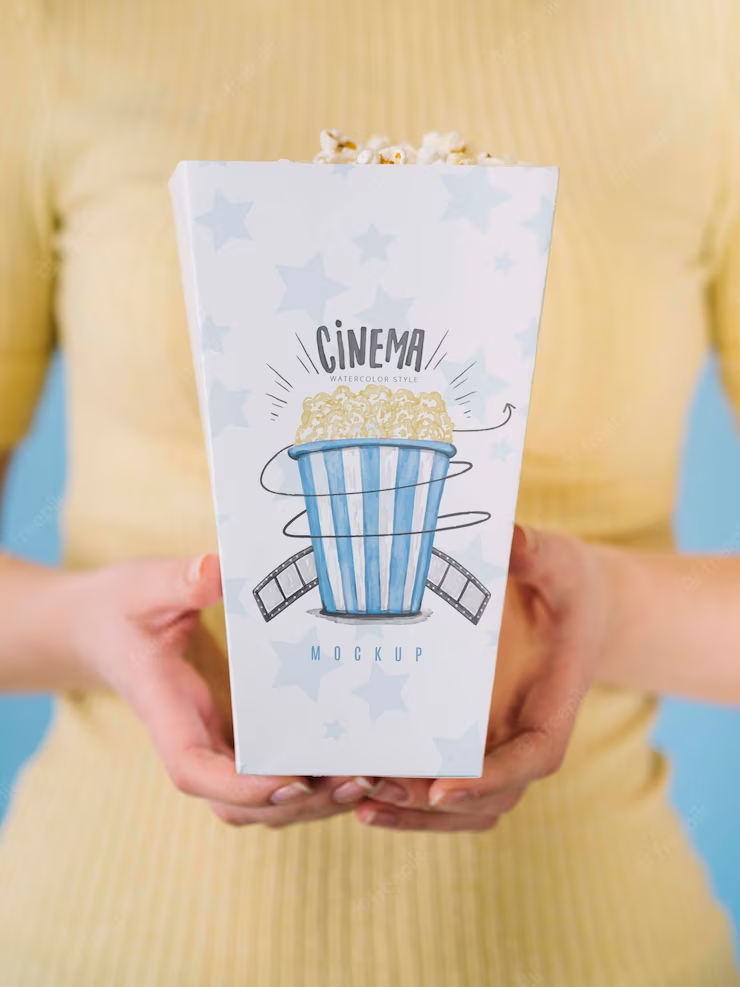 women holding popcorn box