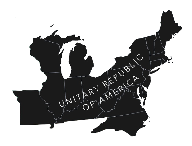 A black geographic region labelled “Unitary Republic of America”