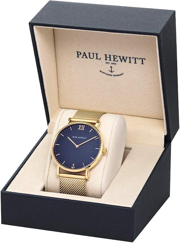 Paul Hewitt Orologio unisex acciaio Sailor Line Blue Lagoon - Orologio da polso donna e uomo (dorato), Orologio elegante donna con quadrante blu e cinturino in maglia a rete dacciaio dorato